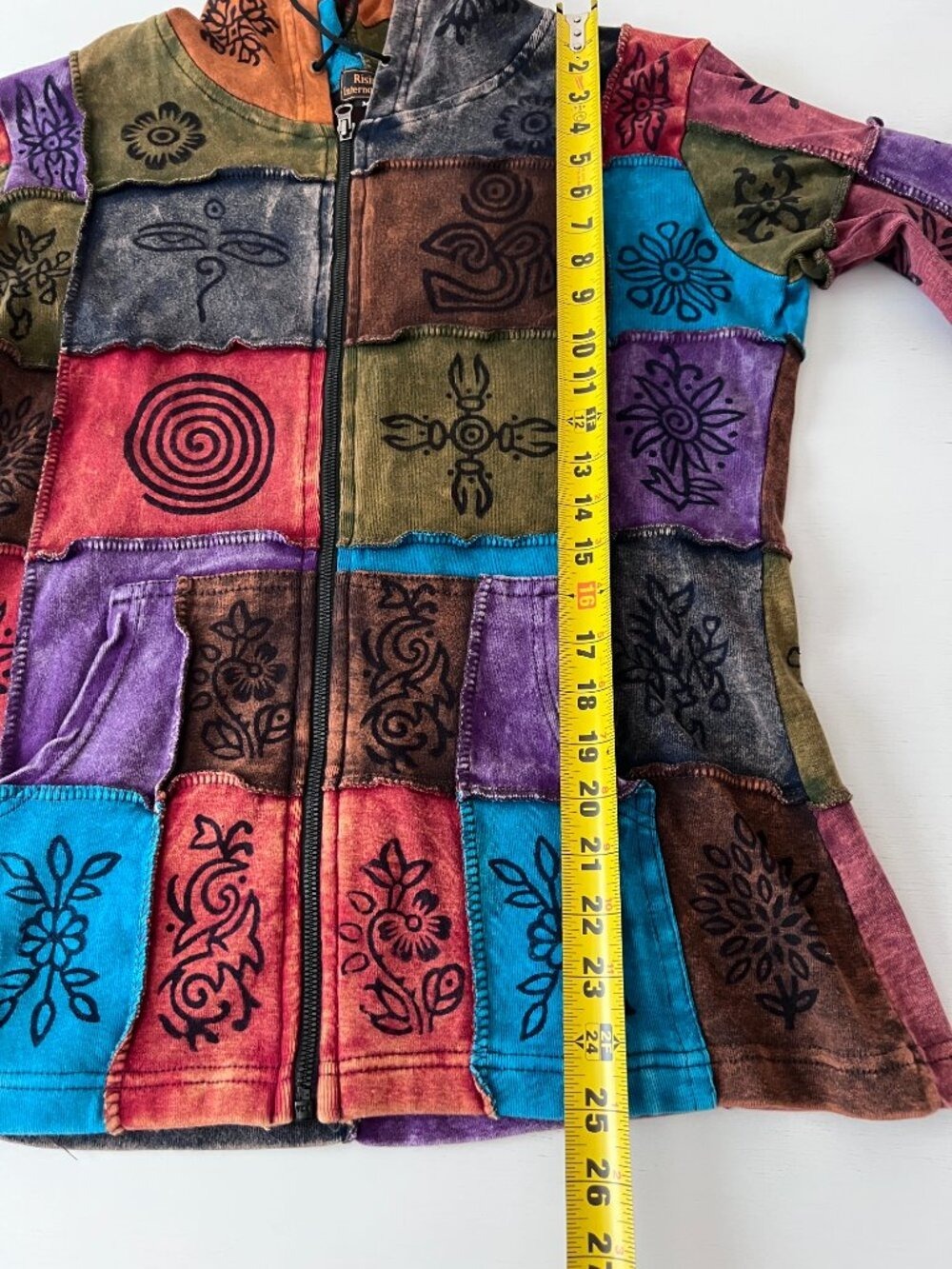 Rising International Boho Patchwork Full-Zip Hoodie Jacket Nepal- Size Med - Picture 6 of 7